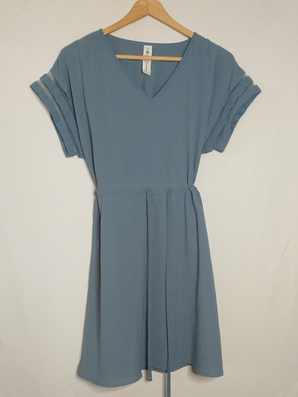 Nordstrom B Cap Sleeve Retro V-Neck Short Sleeve Blue Dress S